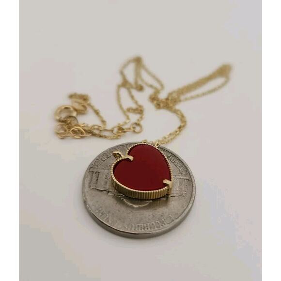 14k Yellow Gold Red Heart Pendant Necklace 18" - Picture 5 of 6